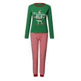 Christmas Family Matching Sleepwear Pajamas Sets Green Hat Slogan Top and Red Stripe Pants