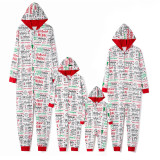 Christmas Family Matching Sleepwear Onesie Pajamas Santa Claus Slogans Letters Hooded Jumpsuit