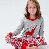 Christmas Family Matching Sleepwear Pajamas Sets Red Deers Grey Top and Red Stripe Snow Pants