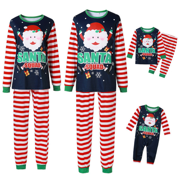 Christmas Family Matching Sleepwear Family Pajamas Sets Navy Santa Claus Squad Snow Top and Red Stripes Pants