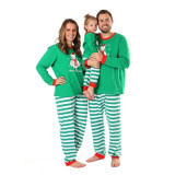 Christmas Family Matching Sleepwear Pajamas Sets Green Bear Top and Stripe Pants