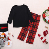Christmas Family Matching Sleepwear Pajamas Sets Black Deers Top and Red Plaids Pants