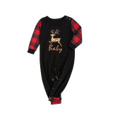 Christmas Family Matching Sleepwear Pajamas Sets Black Deers Top and Red Plaid Pants