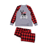 Christmas Family Matching Sleepwear Pajamas Sets Grey Deers Top and Red Plaids Pants With Dog Cloth