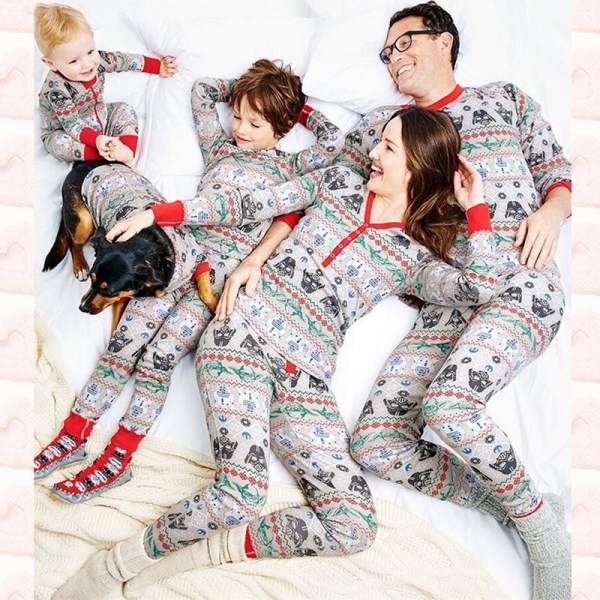 Christmas Family Matching Sleepwear Pajamas Sets Christmas Geometric Pattern Tops and Pants