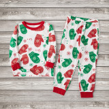Christmas Family Matching Sleepwear Pajamas Sets White Gloves Snow Top and Pants