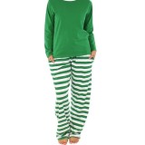 Christmas Family Matching Sleepwear Pajamas Sets Green Top and Green Stripes Pants