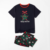 Christmas Family Matching Sleepwear Pajamas Sets Snowflake Star Bowknot Top and Deers Trees Pants