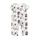 Christmas Family Matching Sleepwear Pajamas Sets White Santa Claus Short Top and Deers Pants