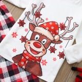 Christmas Family Matching Sleepwear Pajamas Sets Deers Plaid Snow Top and Red Pants