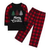 Christmas Family Matching Sleepwear Pajamas Sets Plaids Trees Top and Red Plaid Pants With Dog Cloth