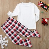 Christmas Family Matching Sleepwear Pajamas Sets Deers Plaid Snow Top and Red Pants