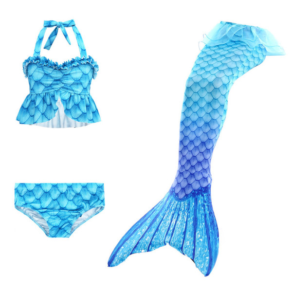 3PCS Kid Girls Mermaid Tail Lace Ruffles Bikini Sets Swimsuit With Free Garland Color Random