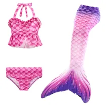 3PCS Kid Girls Ombre Mermaid Tail Bikini Sets Ruffles Top Swimsuit With Free Garland Color Random