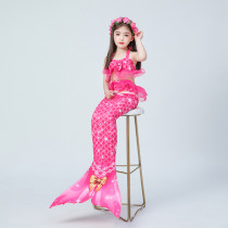 3PCS Kid Girls Rose Pink Lace Mermaid Tail Bikini Sets Swimsuit With Free Garland Color Random