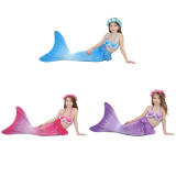 3PCS Kid Girls Shell Top Bra Ombre Mermaid Tail Bikini Sets Lace Ruffles Swimsuit With Free Garland Color Random