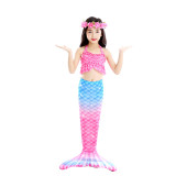 3PCS Kid Girls Shell Ruffles Mermaid Tail Bikini Sets Swimsuit With Free Garland Color Random