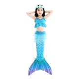 3PCS Kid Girls Ombre Mermaid Tail Bikini Sets Ruffles Top Swimsuit With Free Garland Color Random