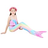 3PCS Kid Girls Rainbow Scale Mermaid Tail Bikini Sets Swimwear With Free Garland Color Random