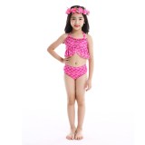 3PCS Kid Girls Shell Ruffles Mermaid Tail Bikini Sets Swimsuit With Free Garland Color Random