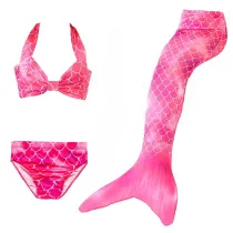 3PCS Kid Girls Red Scale Mermaid Tail Bikini Sets Swimwear With Free Garland Color Random