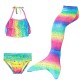 3PCS Kid Girls Rainbow Dot Mermaid Tail Bikini Sets Ruffles Swimwear With Free Garland Color Random