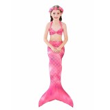 3PCS Kid Girls Red Scale Mermaid Tail Bikini Sets Swimwear With Free Garland Color Random