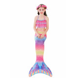 3PCS Kid Girls Rainbow Ombre Shell Mermaid Tail Bikini Sets Swimwear With Free Garland Color Random