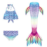 3PCS Kid Girls Rainbow Ombre Scale Mermaid Tail Bikini Sets Ruffles Top Swimwear With Free Garland Color Random
