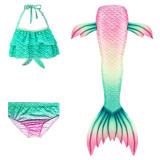 3PCS Kid Girls Rainbow Ombre Scale Mermaid Tail Bikini Sets Ruffles Top Swimwear With Free Garland Color Random