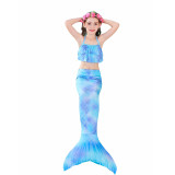 3PCS Kid Girls Tie-dye Scale Mermaid Tail Bikini Sets Ruffles Swimwear With Free Garland Color Random