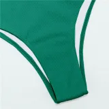 Women Solid Color Fabric Stitching Sexy High Waist Bikinis Sets