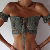 Women Knitting Hand Crocheted Hollow Out Off The Shoulder Bikinis Sets Swimwear