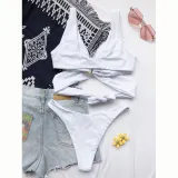 Women Bikinis Halter Circular Ring Two Piece V-neck Swimwear Set