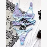 Women Bikinis Halter Circular Ring Two Piece V-neck Swimwear Set