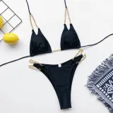 Women Double Chain Strap Triangle Bikinis Swimwear Sets