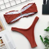 Women Tube Top Bikinis Chest Wrap Strapless Frill Bandeau V-neck Swimwear Bikinis Sets