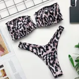 Women Tube Top Bikinis Chest Wrap Strapless Frill Bandeau V-neck Swimwear Bikinis Sets