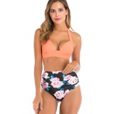 Women Floral High Waist Halter Bikinis Sets Swimwear
