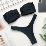 Women Tube Top Bikinis Chest Wrap Strapless Frill Bandeau V-neck Swimwear Bikinis Sets