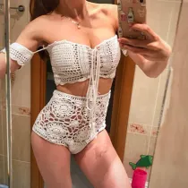 Women Knitting Hand Crocheted Hollow Out Off The Shoulder Bikinis Sets Swimwear
