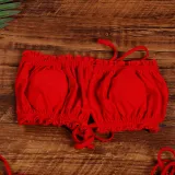 Women Ruffles Tube Up Pure Colour Bikinis Sets Swimwear