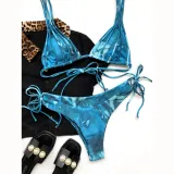 Women Tie Dye Talter Top Tie Up Triangle Bikinis Swimwear Sets