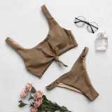 Women Concealed Button Slip Solid Color Bikinis Sets Swimwear