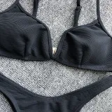 Women V-neck Triangle Bikinis Steel Bracket Pure Color Swimwear Bikinis Sets