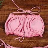 Women Ruffles Tube Up Pure Colour Bikinis Sets Swimwear