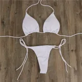 Women Pure Color Tie Up Triangle Bikinis Sets Swimwear
