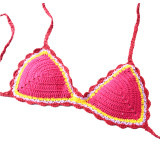 Women Triangle Bikinis Sets Knitting Lace Up Hollow Out Tie Up Swimwear