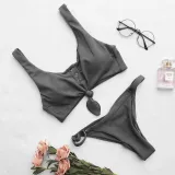 Women Concealed Button Slip Solid Color Bikinis Sets Swimwear