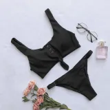 Women Concealed Button Slip Solid Color Bikinis Sets Swimwear